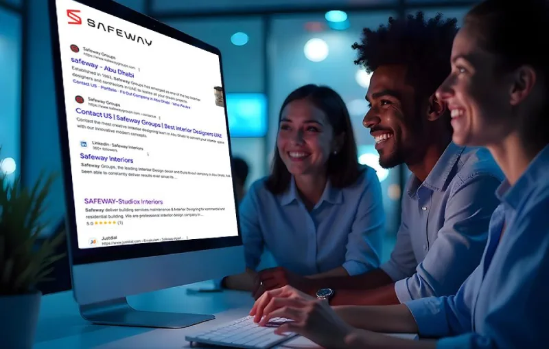 Safeway Interiors case study detailing their transformation from an outdated website to achieving Rank #1 for multiple key search terms in Abu Dhabi, showcasing the redefinition of their digital identity