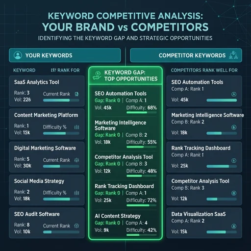 Competitor keyword gap — your keywords versus competitor opportunities
