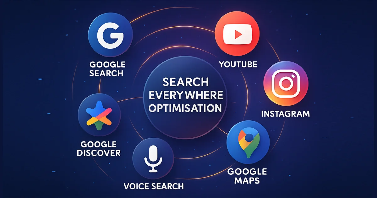 Comparison illustration showing traditional SEO focus versus Search Everywhere Optimization across multiple platforms