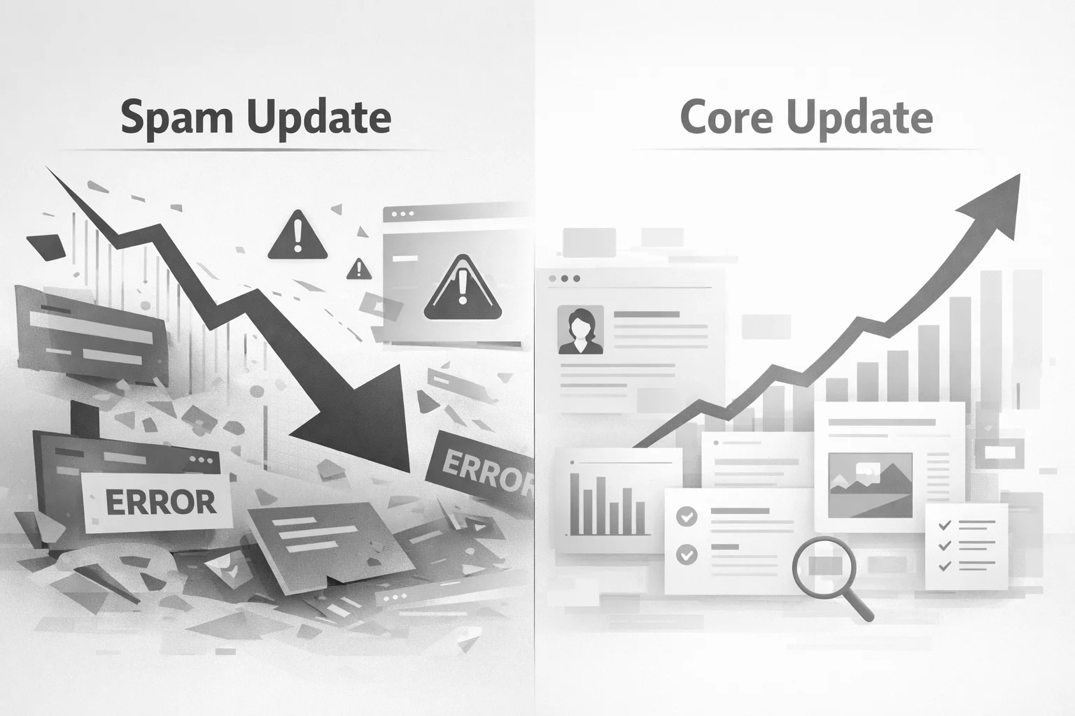 Spam Update vs Core Update comparison illustration