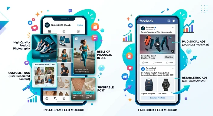 Social media marketing for ecommerce — shoppable Instagram posts, Facebook catalogue ads, YouTube product reviews and paid social with lookalike audiences