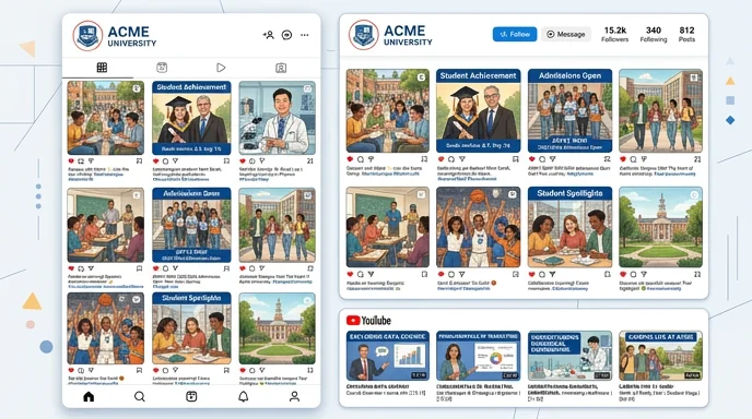 Social media marketing for education — Instagram, Facebook, YouTube and LinkedIn campus reels, faculty introductions, student testimonials and admission updates