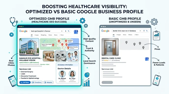 SEO for hospitals, clinics and medical practices — treatment-specific keywords, location-based targeting, medical content, technical SEO and competitor gap analysis
