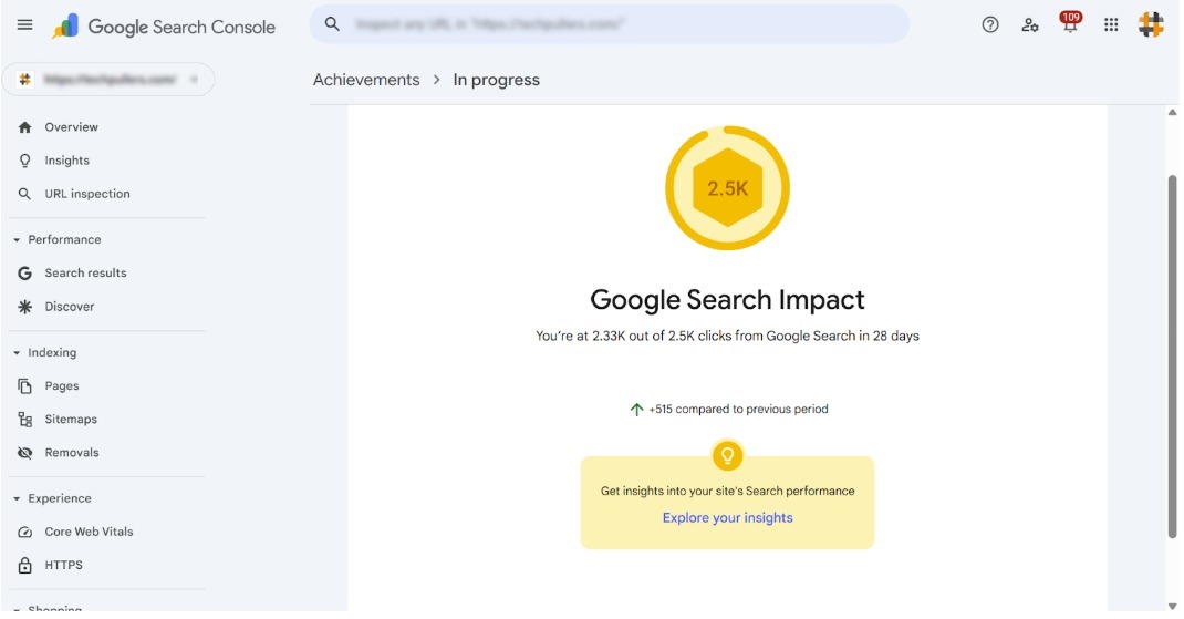 Google Search Console performance trend showing consistent growth over 3–6 months