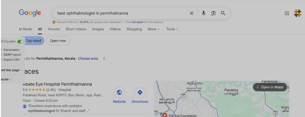 Ophthalmologist local search visibility proof