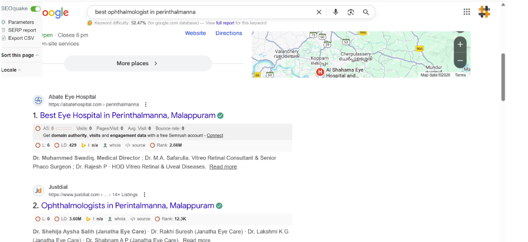 Keyword ranking for best ophthalmologist in Perinthalmanna