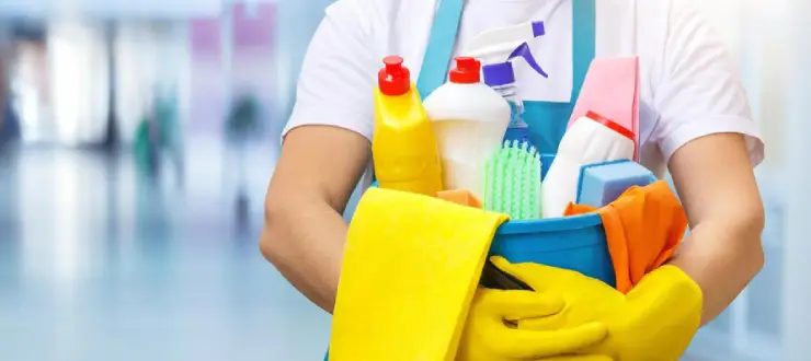 Web banner highlighting Ozclean's success as a Techpullers client in the home cleaning industry in Australia, showing a janitor with cleaning supplies and metrics for increased searches and social media engagement.