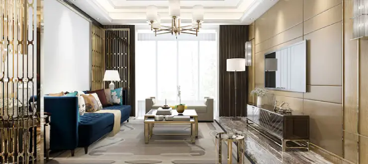 Case study banner for Right Angle Construction showing a luxurious modern living room, symbolizing the company's growth in market presence through effective digital marketing, SEO, and social media engagement.