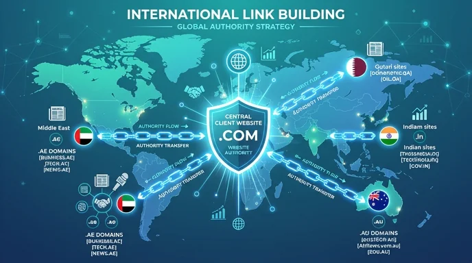 International link building — country-specific backlinks from .ae, .au and other regional domains