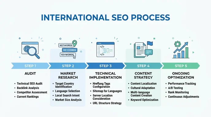 Our international SEO process — five-step approach from audit through ongoing optimization