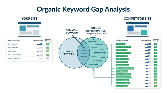 What is SEO competitor analysis — competitor keyword gap analysis visualised by Techpullers