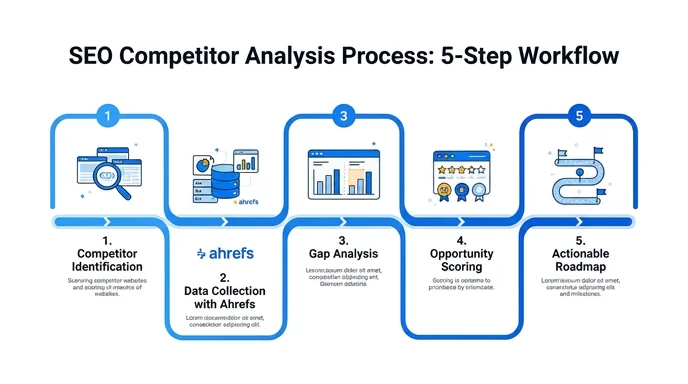 Our competitor analysis process — five-step approach from competitor identification through actionable recommendations by Techpullers