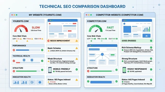 What we analyze about your competitors — technical SEO competitor comparison and benchmarking by Techpullers