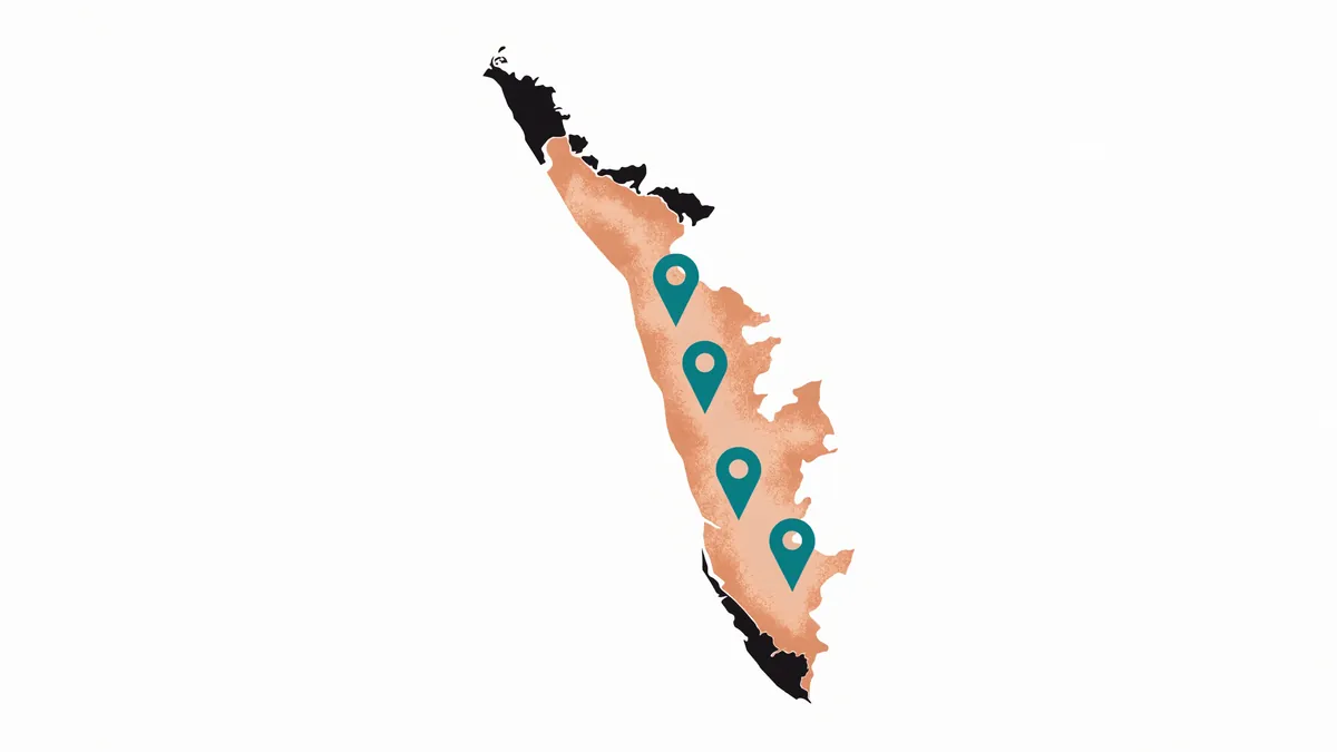 Locations of builder projects Techpullers has ranked in Kerala