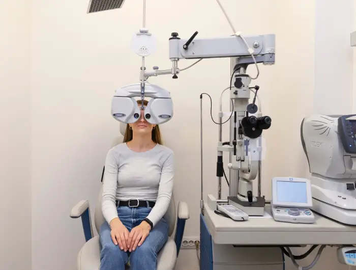 Image of a patient undergoing an eye examination, illustrating the social media marketing strategy for Abate Al Salama Eye Hospital to build trust and authority through educational content and patient testimonials by Techpullers.