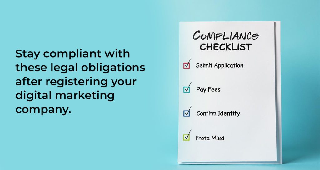 Post-registration compliance checklist for digital marketing companies.