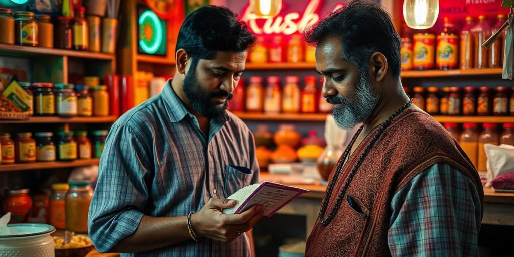 A consumer in Kerala  purchasing in a spice shop