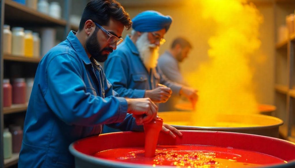 Employees mixing paints in the manufacturing firm 