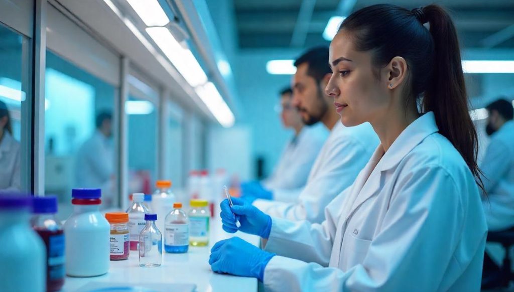 Scientist conducting research in a pharmaceutical laboratory.