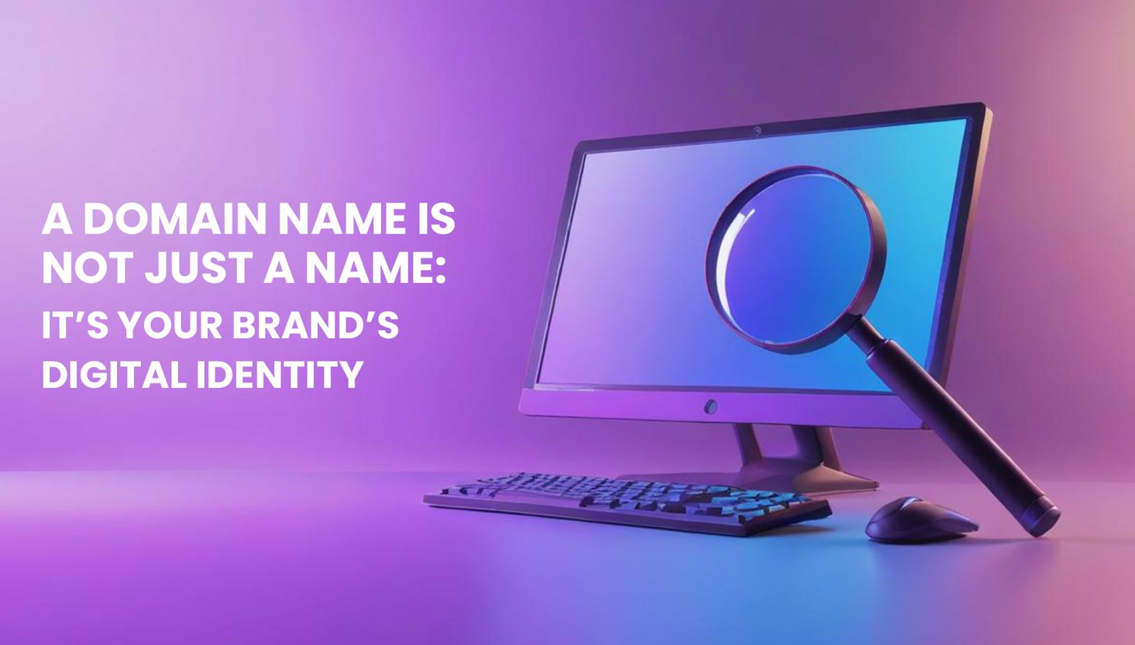 Monitor with magnifying glass showing domain search message.