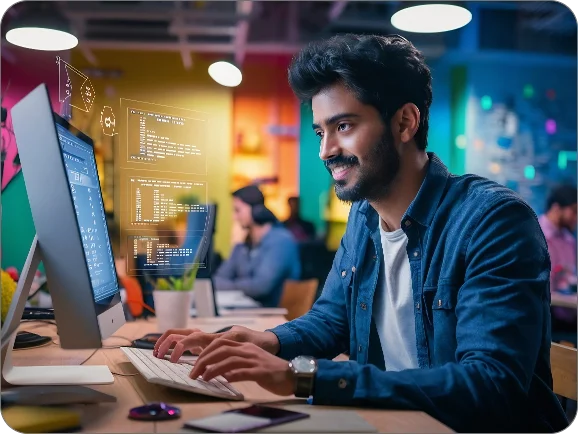 CMS website development services by Techpullers  developer working on WordPress and custom CMS builds with coding interface on desktop screen.