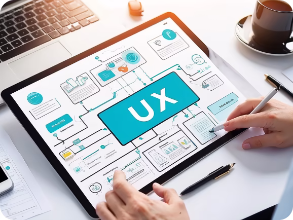 UI/UX design and website redesign services - designer reviewing wireframes and layouts for responsive, user-friendly website interface