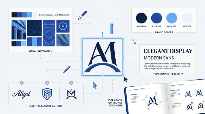 Logo design and brand identity systems — Techpullers in-house design team builds logos, color palettes, typography hierarchies and brand guidelines