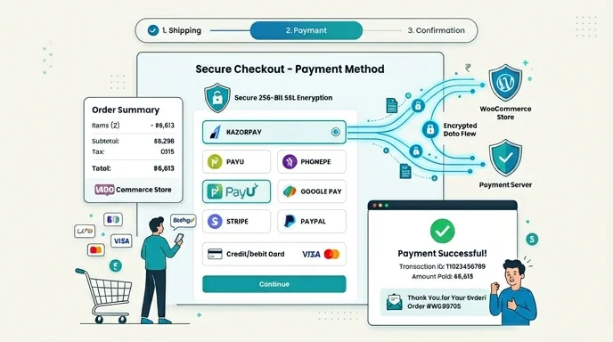 WooCommerce payment gateway integration — Razorpay, PayU, Stripe, PayPal, PhonePe and Google Pay setup with PCI-DSS compliance
